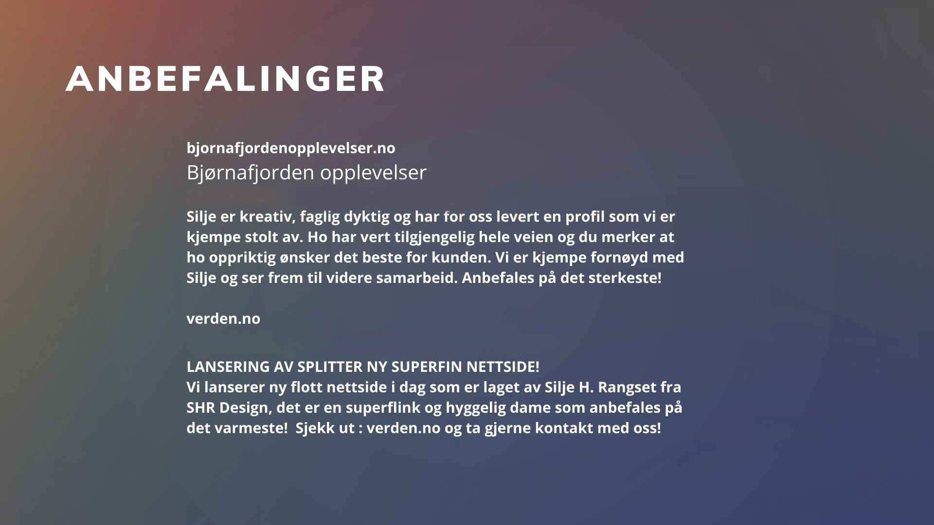 SHR Design - Anbefalinger